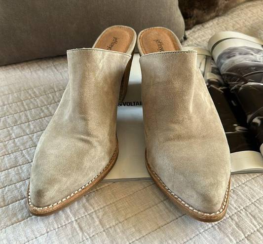 Anthropologie Jeffrey Campbell Favela-2 leather suede stacked heel pointed toe mules 9.5