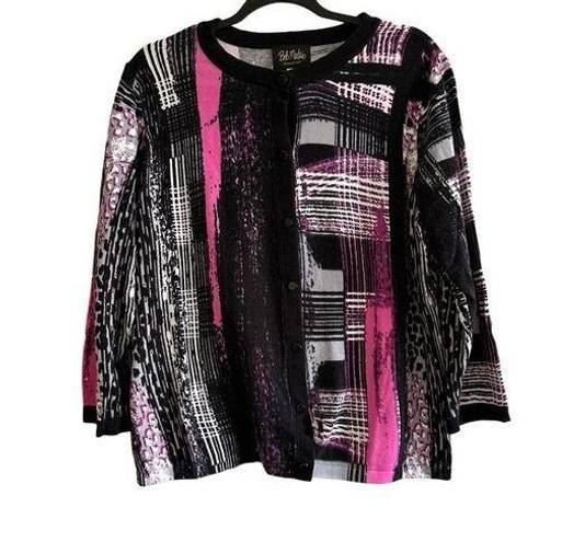 Bob Mackie  Wearable Art purple graphic design cardigan women's size 1x