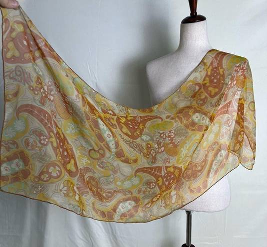 Vintage 60s 70s Hand Rolled Long Silk Scarf Sheer Retro Floral Paisley 41x16