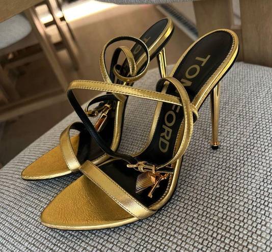 Tom Ford  Padlock 115mm Metallic Sandals in Gold