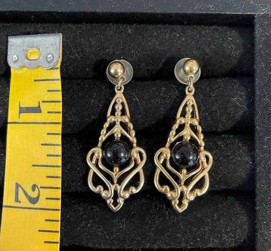 Black Bead FAUX gold &  teardrop pierced Earrings, vintage