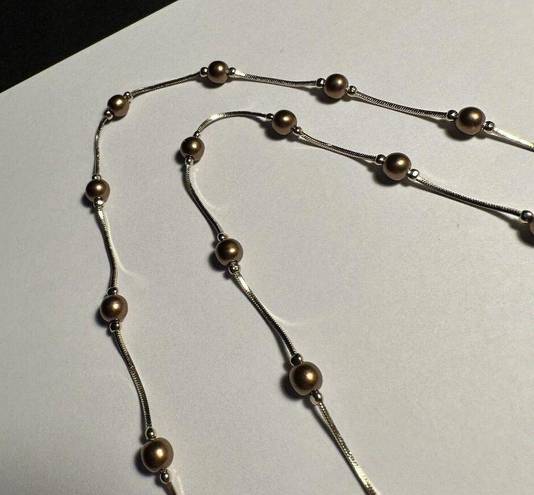 Monet  Gold Tone Brown Bead 30 Inch Chain Necklace Signed