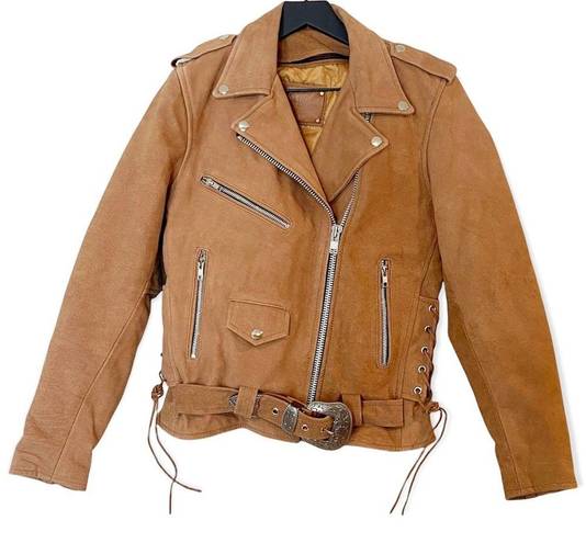 Understated Leather  Brown The Western Dusty Leather Biker Moto Jacket Size