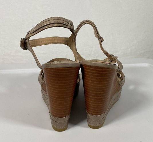 Frye Women's  Corrina stitch Taupe Leather Sling Back Wedge Sandals Sz 8.5M