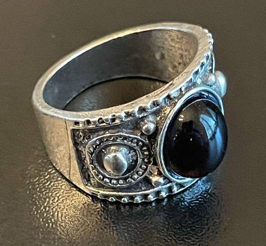 Onyx Vintage black  antique silver plated ring size 6.5