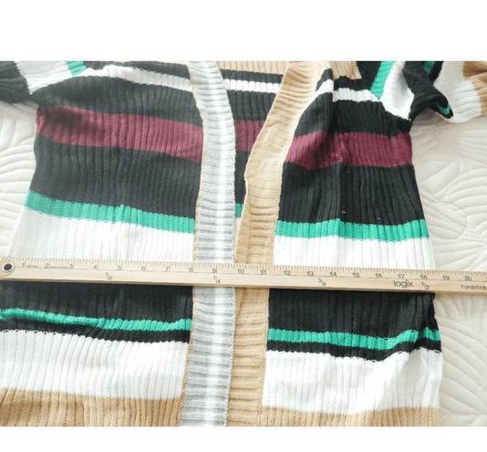 Zesica Women's Khaki & Black Stripe Open Duster M #1271