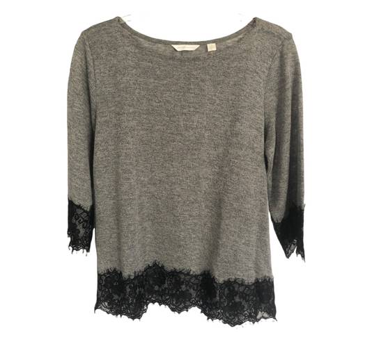 New York & Co. Gray with Black Lace Sweater