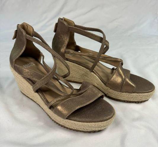 Eileen Fisher  sz 8 Wanda Strappy Leather Wedge Metallic Suede Espadrille Sandal