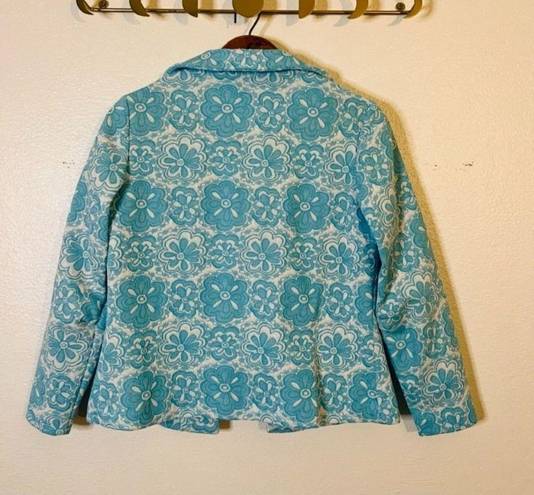 Vintage Blue  & White Daisy Floral Button Up 60s Little Jacket