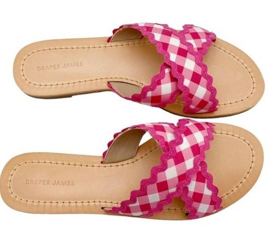 Draper James NIB  Piper Flat Sandals in Raspberry Pink Gingham Women's Size 8