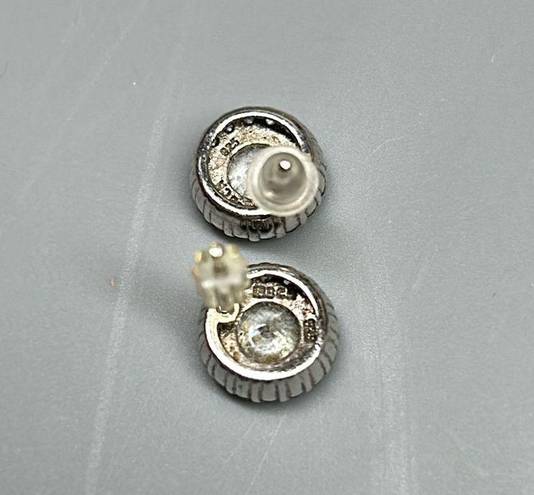 Sterling Silver 925  earrings IBB CN stamped & halo crystal studs.