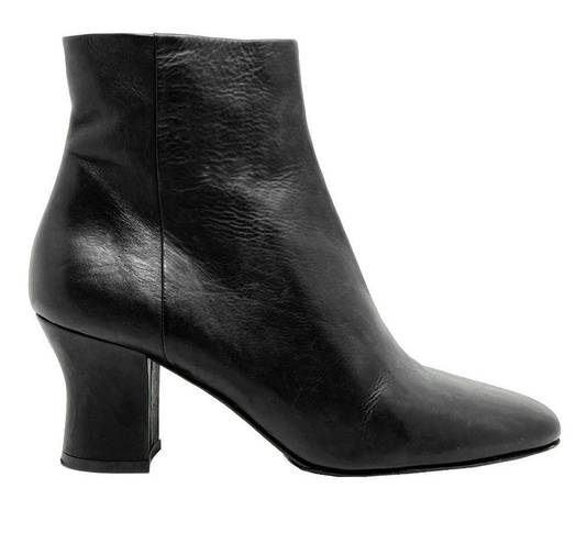 The Row  Bowin Black Leather Curved Heel Zip Up Curved Block Heels Ankle Boots