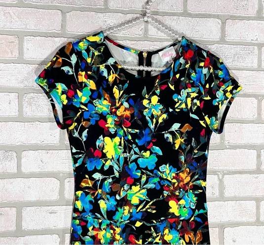 Parker  Bold Floral Print Short Sleeve Fit and Flare Dress Size S