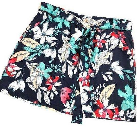 St. John’s Bay ST. JOHNS BAY Skort Shorts Skirt Size Large Navy Blue Floral Pockets Tie Belt