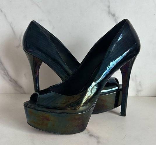 Brian Atwood  Bambola Black Patent Leather Platform Heels Sz 9.5