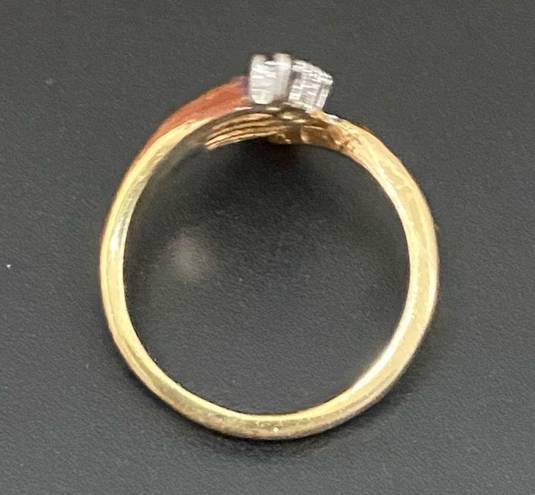 Vintage 18K HGE Gold plated Clear Stone Fan Ring Size 7
