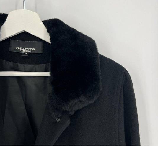 Jones New York  Collection Angora Wool Fur Collar Coat Black 10