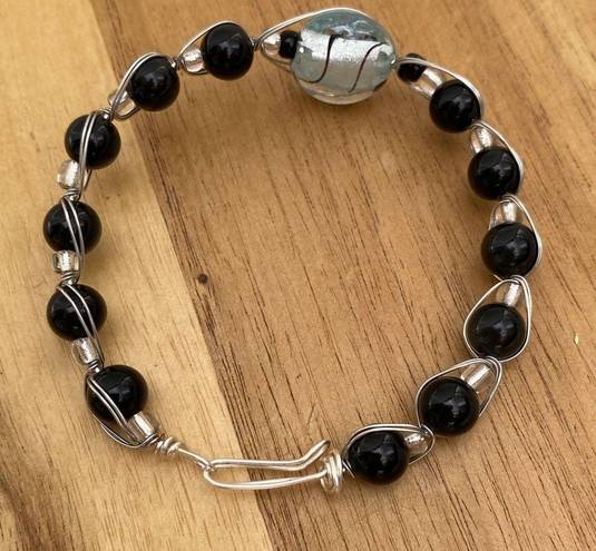 Onyx Handcrafted  Glass Bead Wire Wrapped Bracelet