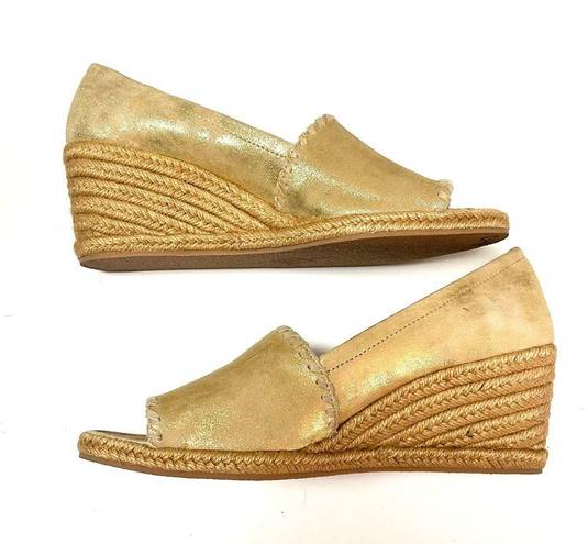 Jack Rogers Metallic Gold Canvas Palmer Espadrille Ripe Heel Wedge Size 9.5