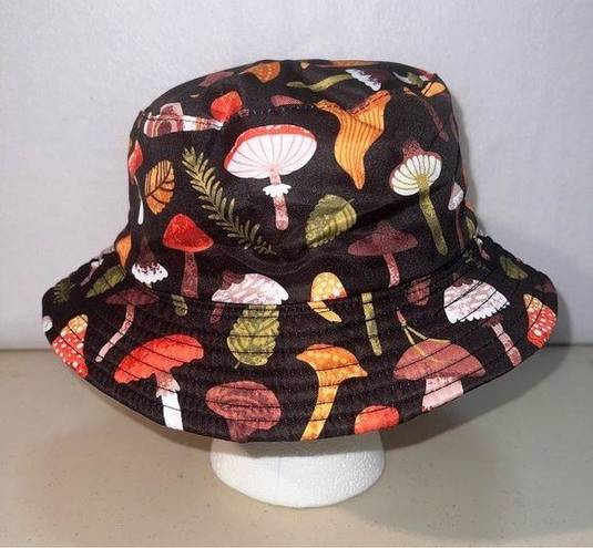 None Mushroom & Leaf Bucket Hat Brown & Black Reversible Fits Like An Adult Medium