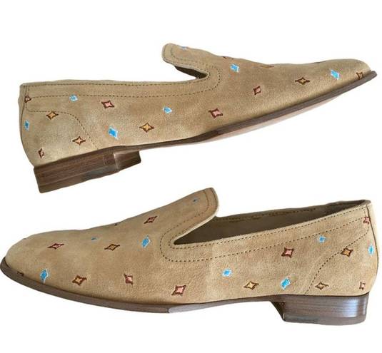 Rag and Bone  Amber Embroidered Suede Loafer Flat in Tan Multi Size 38