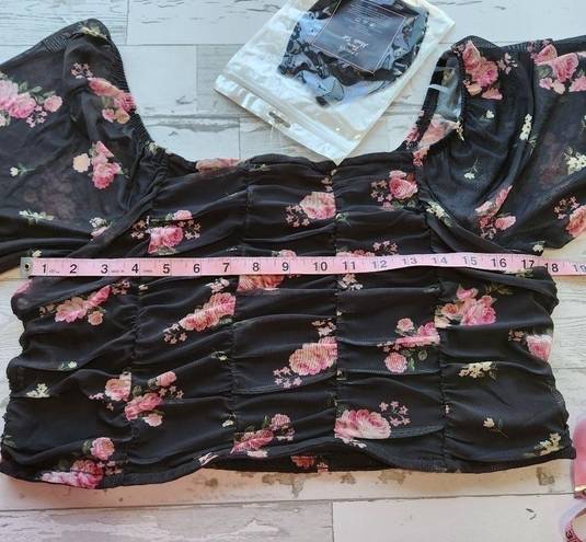 Madden Girl   Floral-Print Peasant Top With Mask, Black Ruched Size XXL NWT