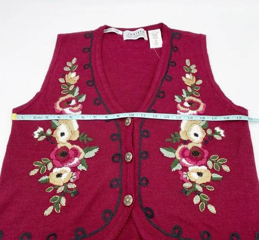 Jantzen Vintage  Classics Women's Floral Embroidered Sweater Vest Maroon Red NWT