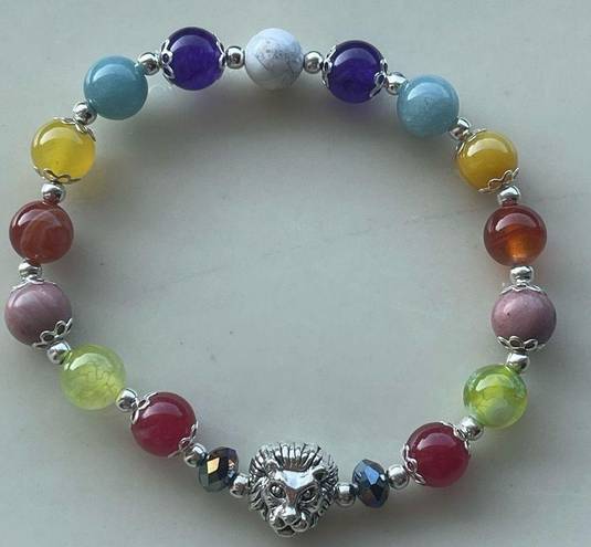 Head Lion  one NEW stretch bracelet beaded rainbow carnelian rhodonite Amazonite