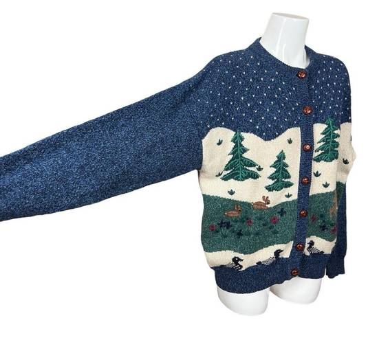 Northern Reflections Vintage  Nature Scene Wool Blend Button Down Sweater Large