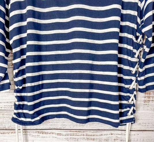 PaperMoon  Women's Striped 3/4 Sleeve Crew Neck T-Shirt Blue White Size Large