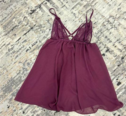 Victoria's Secret Sheer Chiffon & Lace Babydoll Maroon Dress