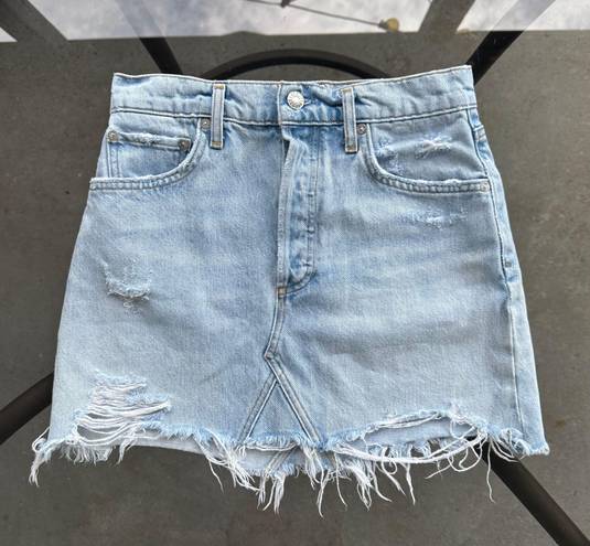 AGOLDE Distressed Denim Quinn High Rise Jean Mini Skirt in Vega Blue - Size 25