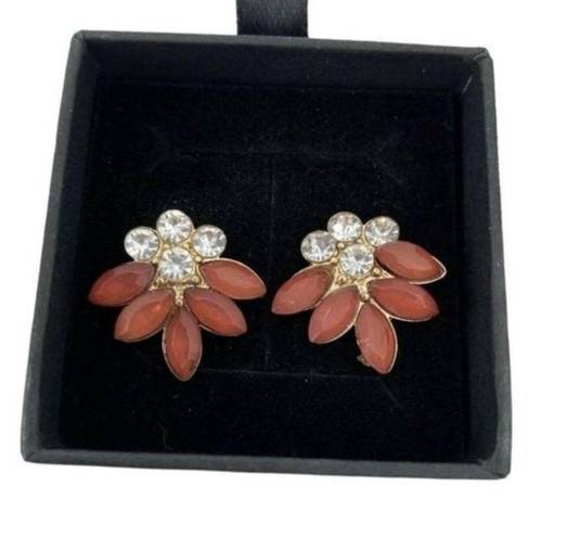 Petal Vintage Rhinestone Floral Coral Lucite Faceted  Earrings