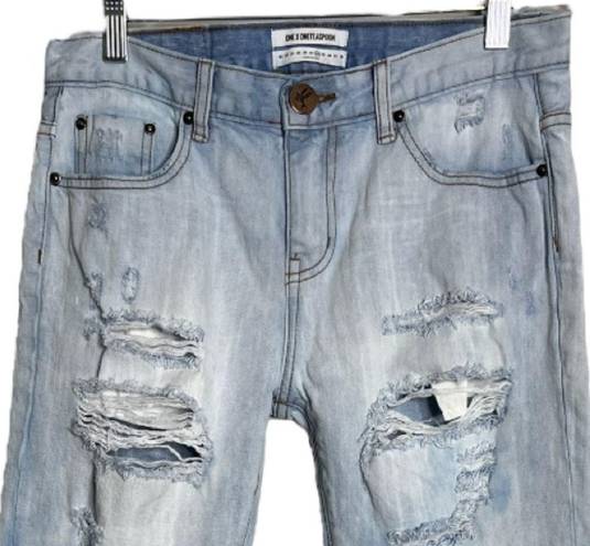 One Teaspoon  Awesome Baggie Jeans Blue Light Wash Highly Destroyed Distressed