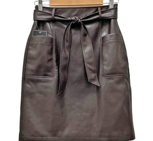 Bagatelle NWT  Collection Dark Brown Faux Leather Belted Pencil Skirt Size 4 NEW