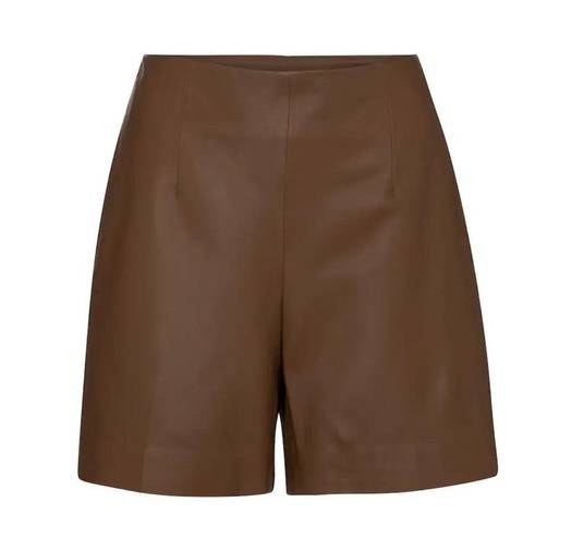 Vince  Brown Leather High Waist Shorts