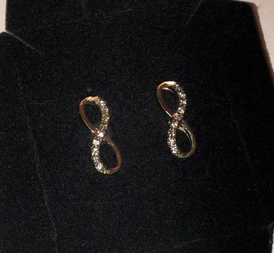 infinity Vintage Gold Tone CZ Rhinestone  Pierced Earrings