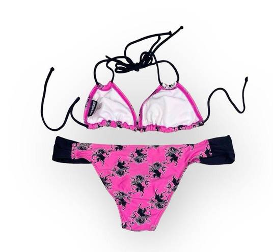 Joe Boxer new  ☼ Unicorn Print 2 Piece String Bikini Set ☼ Hot Pink Black ☼ XS