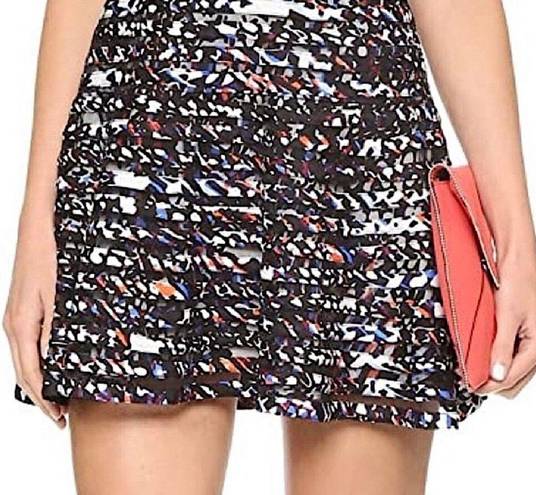 Parker Zulma Mini Dress Confetti Pattern AOP Mesh Cut Out Halter Red Black sz L