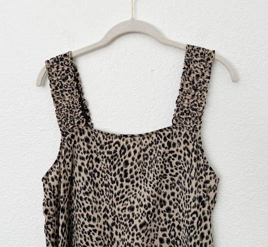 Pleione [] Leopard Print Ruffled Sleeveless Square Neck Tank Top NWT Sz Medium M