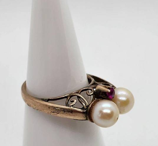 Ruby Vintage Gold Genuine Pearl &  Ring (5.25)