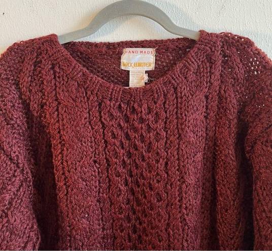 JACK  Winter Sweater Handmade Burgundy Crew Neck 
Puff Sleeve Cable Knit Sz L GUC