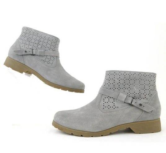 Teva  Delavina Waterproof Leather Perforated Ankle Booties Grey Size 9.5