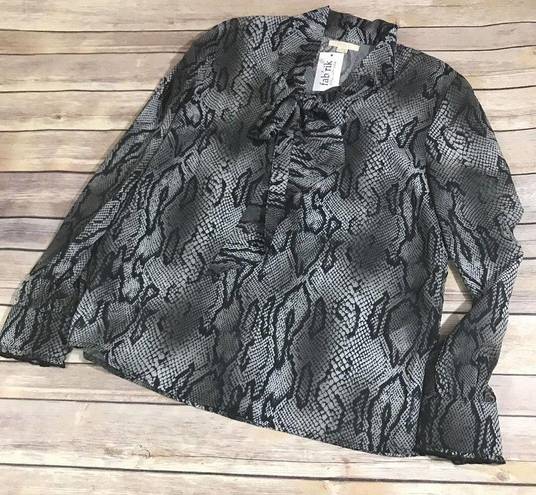 fab'rik Tulle Womens Blouse Size XS Tie Neck Bow Top Snakeskin Print NEW