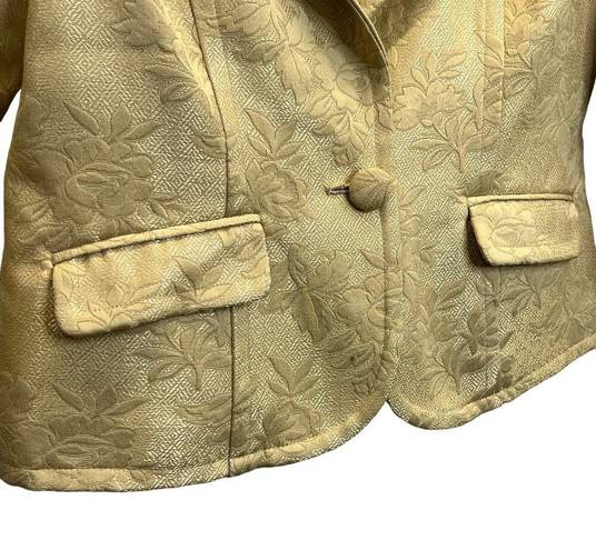 Style & Co  Jacquard Blazer Gold Size 10P One Button Flap Pockets Single Breasted