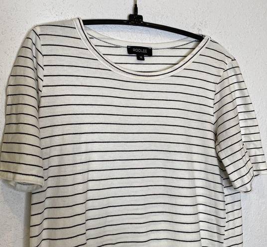 Roolee  Women’s Black & White Striped Midi T-Shirt Dress Casual Sz M Cotton