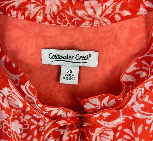 Coldwater Creek  Top Womens XS Button Up Blouse Orange Floral Lined Short Sleeve