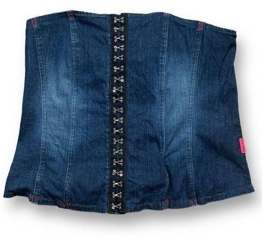 Tripp NYC  Denim Crop Top Corset Strapless Hook Lace Up Medium Wash Plus Size