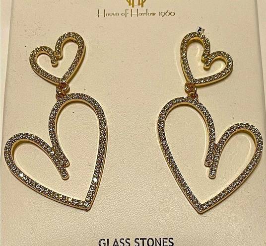 House of Harlow NWT  dangling heart hoop glass stone earrings