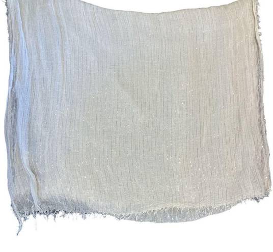 Edge Sheer Cream Scarf with Raw  Hem and Silver Threads